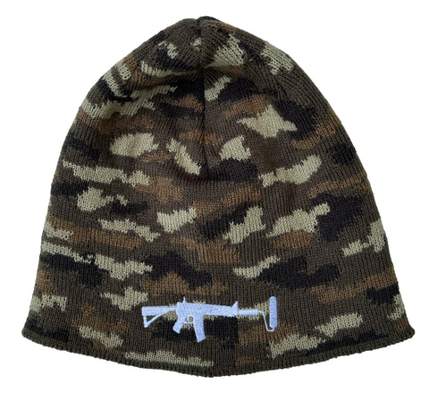 Camo Olive Beanie - White