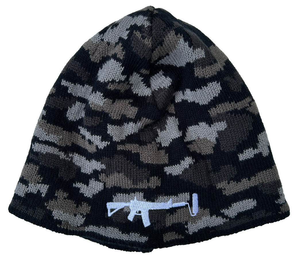 Camo Black Beanie - White